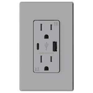 Wall Mount Gray 15 amp Tamper Resistant Duplex Outlet with USB A & USB C Ports 1-Pack (R1615D42-GR)