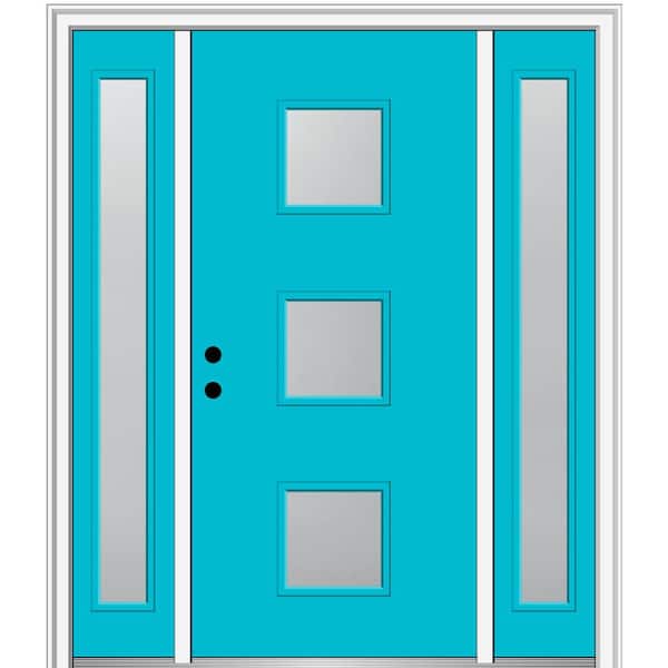 MMI Door 64.5 in. x 81.75 in. Aveline Right-Hand Inswing 3-Lite Frosted Painted Fiberglass Smooth Prehung Front Door w/ Sidelites