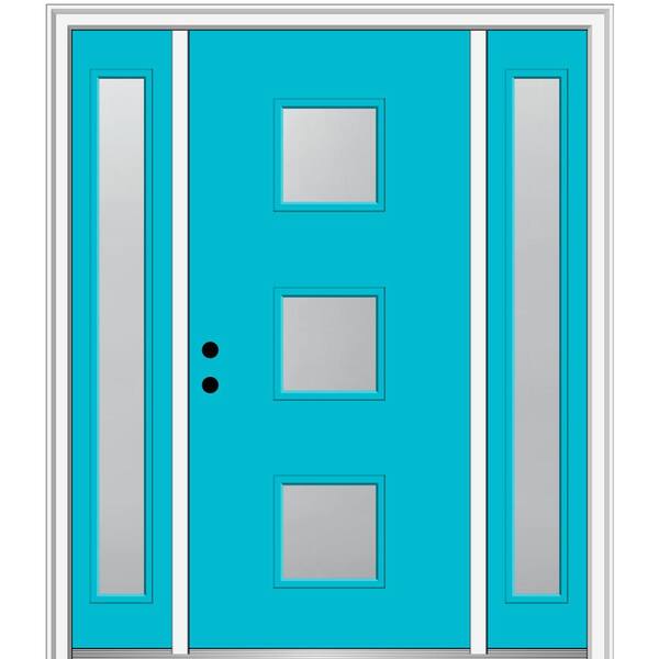 MMI Door 68.5 in. x 81.75 in. Aveline Right-Hand Inswing 3-Lite Frosted Painted Fiberglass Smooth Prehung Front Door w/ Sidelites