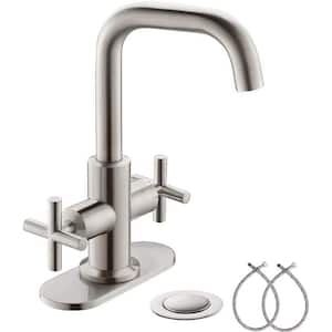 4 in. Centerset 2-Handle Bathroom Faucet with Drain, Deck Plate and Supply Hoses Brushed Nickel
