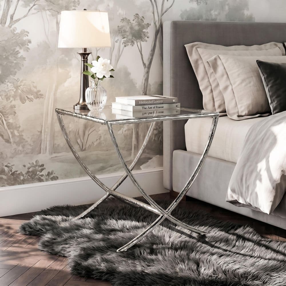 Furniture of America Zayen 24 in. Modern Silver Hammered Stainless