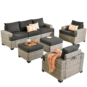 Taylor 7-Piece Wicker Outdoor Patio Conversation Seating Set with Black Cushions