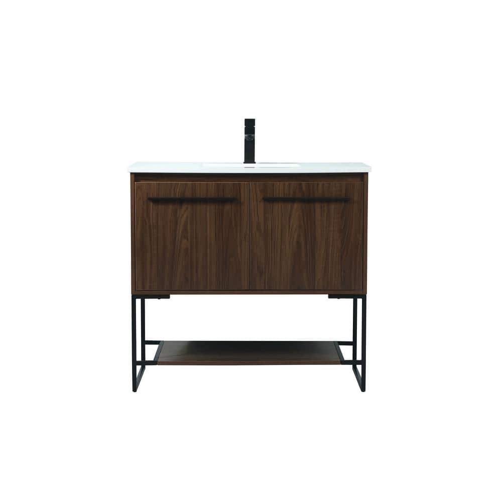 Timeless Home 36 in. W Single Bath Vanity in Walnut with Engineered Stone V