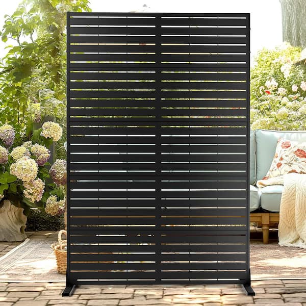 TUYOHW 44 in. W x 71 in. H Black Metal Privacy Screen-Decorative