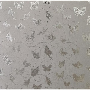 Butterflies, Vines Silver, Grey Vinyl Strippable Roll (Covers 26.6 sq. ft.)