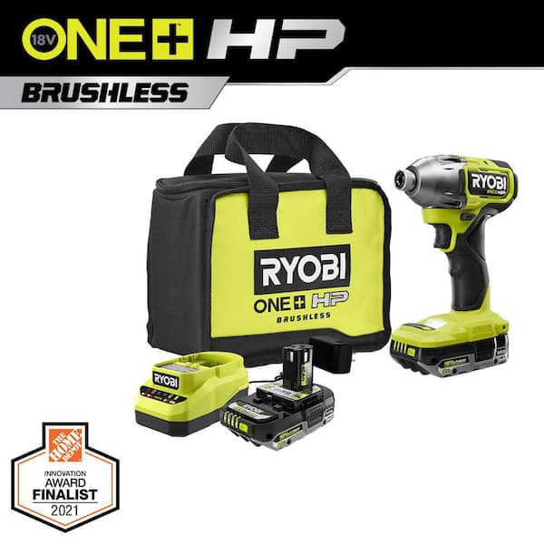 RYOBI ONE+ HP 18V Brushless Cordless 1/4 in. 4-Mode Impact Driver Kit w/(2) 2.0 Ah HIGH PERFORMANCE Battery, Charger, Bag