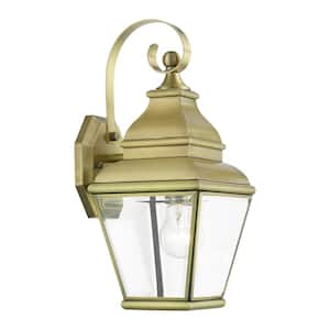 Millstone 15.5 in. 1-Light Antique Brass Outdoor Hardwired Wall Lantern Sconce with No Bulbs Included