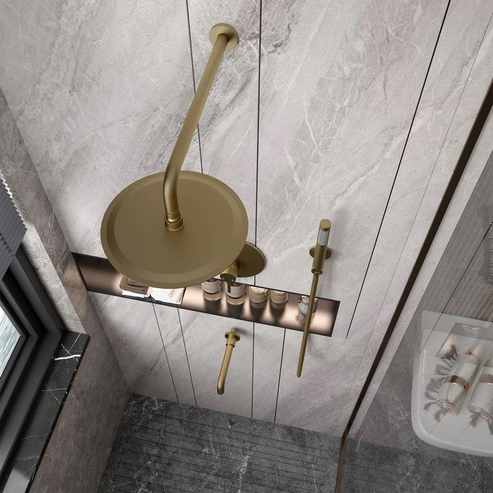 Brushed Gold Large Round Multi-Head Rain Shower System