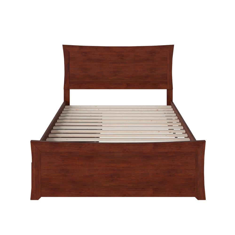 Walnut Full Platform Bed with Storage Drawers and Slats
