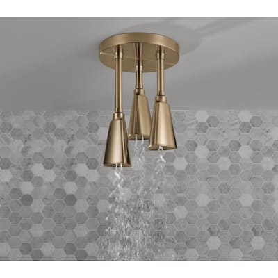 Zura Pendant 1-Spray 3.2 in. Triple Ceiling Mount Fixed Rain H2Okinetic Shower Head in Champagne Bronze