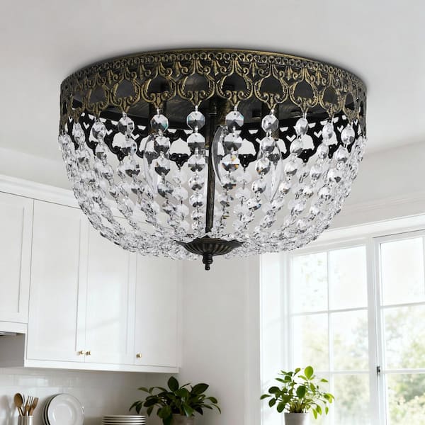 Portland 4-Light 15 in. Gold Crystal Glam Flush Mount Lighting Hallway Bedroom Ceiling Lights Fixtures