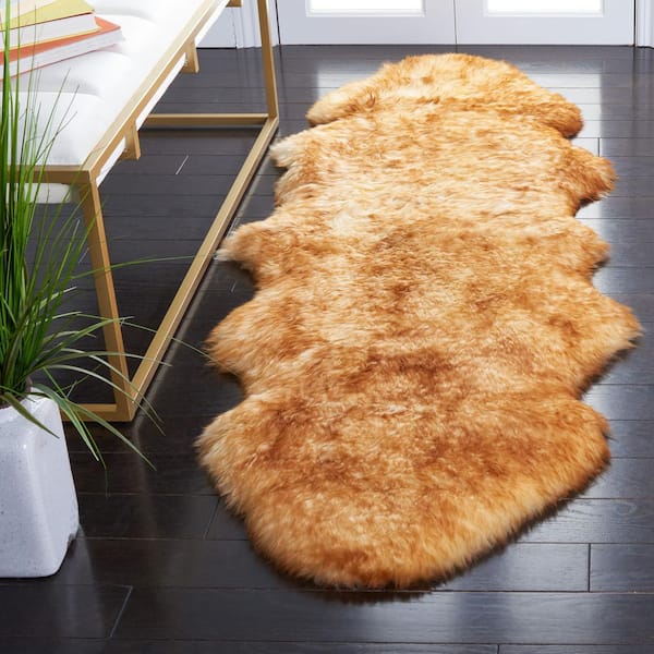 Sheep Skin 2 ft. x 6 ft. Champagne/Copper Brown Solid Color Runner Rug