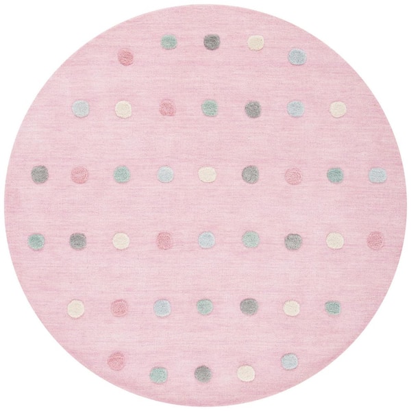 Kids 5 ft. x 5 ft. Light Pink Polka-Dot Round Area Rug