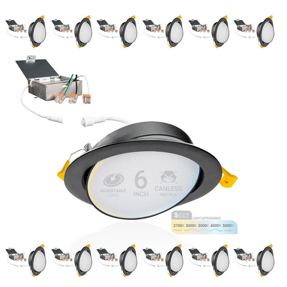 6 in. Canless 2700K-5000K 5 CCT New Construction Integrated LED Recessed Light Kit in Black (12-Pack) price history on PriceWatchPro