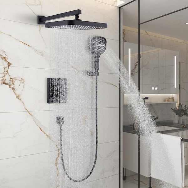 Single Handle 3-Spray Shower Faucet 1.8 GPM Thermostatic Shower System with Anti Scald Valve in Matte Black