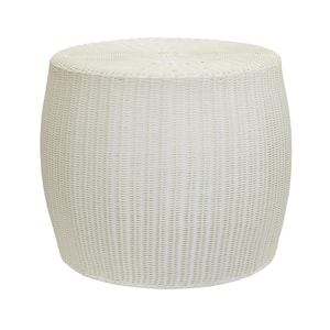 20 in. W White Resin Side Table Accent Table or Storage Container Durable Resin Wicker with Strong Metal Frame