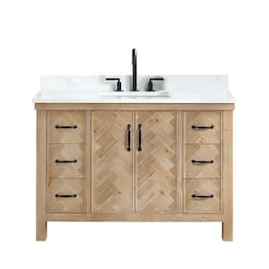 Javier 48 in.W x 22 in.D x 33.9 in.H Single Sink Bath Vanity in Antique Brown with White Grain Composite Stone Top