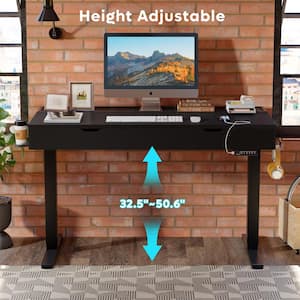 47 in. Rectangular Black Carbon Fiber Wood LED Sit to Stand Desk with 3-Height Memory Presets and USB Port and 2-Drawer