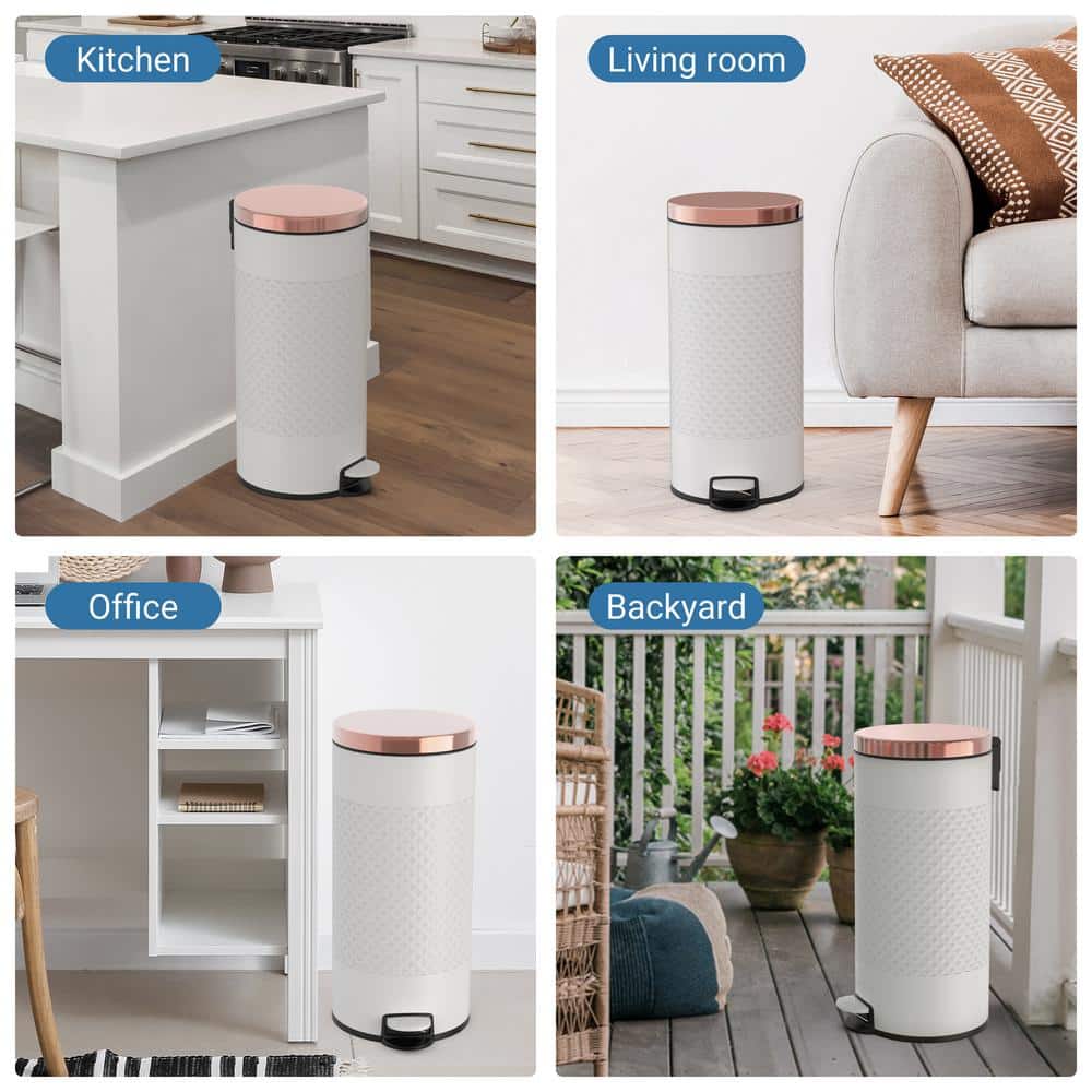 White Stainless Steel Pedal Trash Can with Diamond Design