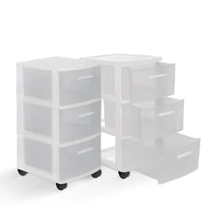 3-Drawer Resin Rolling Cart in Clear and White (2-Pack)