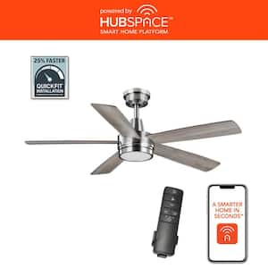 Fanelee 54 in. White Color Changing LED Brushed Nickel Smart Ceiling Fan with Light Kit and Remote Powered by Hubspace