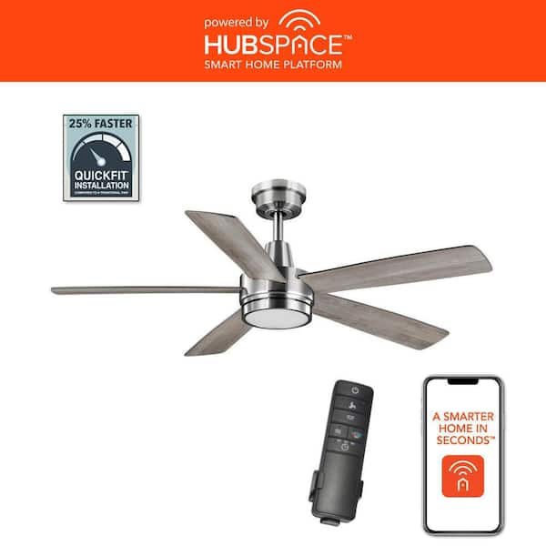 Hampton Bay Fanelee 54 in. White Color Changing LED Brushed Nickel Smart Ceiling Fan with Light Kit and Remote Powered by Hubspace