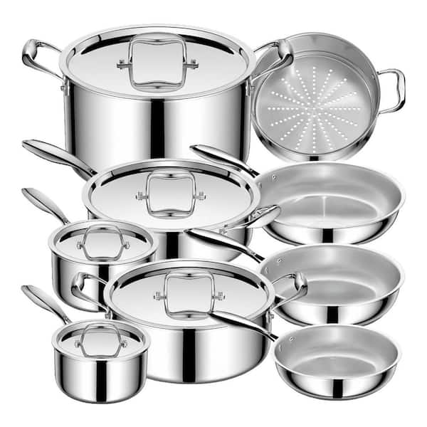 14-Piece Stainless Steel 5-Layer Cookware Set Induction Compatible Oven Safe Professional Kitchen Cooking Set
