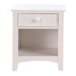 1-Drawer White Wooden Nightstand with Bottom Open Shelf
