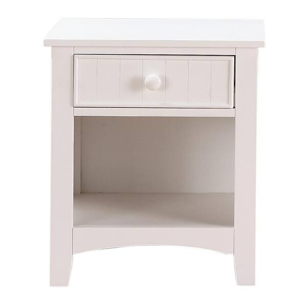 Benjara 1-Drawer White Wooden Nightstand with Bottom Open Shelf ...