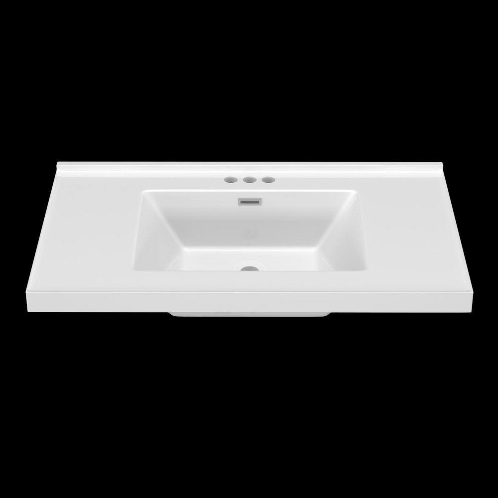Getpro 36 in. W x 22 in. D Solid Surface in White Rectangular Single Sink Bath Vanity Top and ...