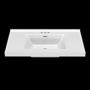 36 in. W x 22 in. D Solid Surface in White Rectangular Single Sink Bath Vanity Top and Basin With 3 faucet holes