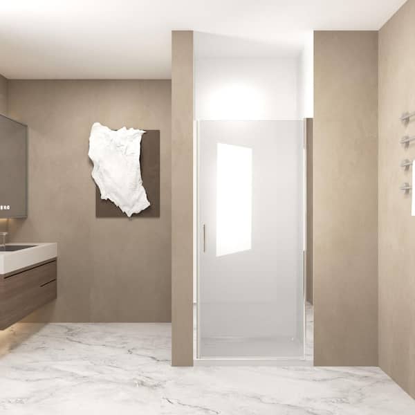 36 in. W x 72 in. H Pivot Frameless Shower Door in Brushed Nickel with 1/4 in. (6 mm) Clear Tempered Glass