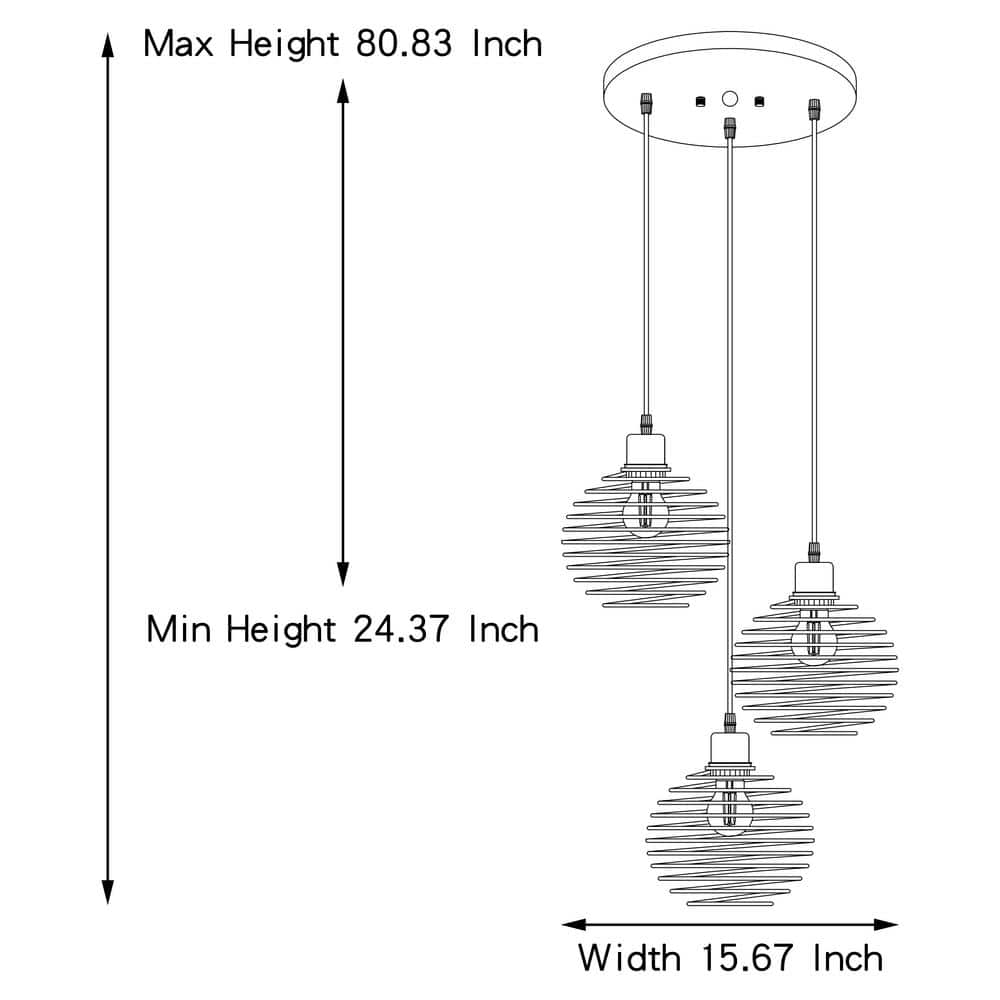 Black Metal Globe 3-Light LED Pendant