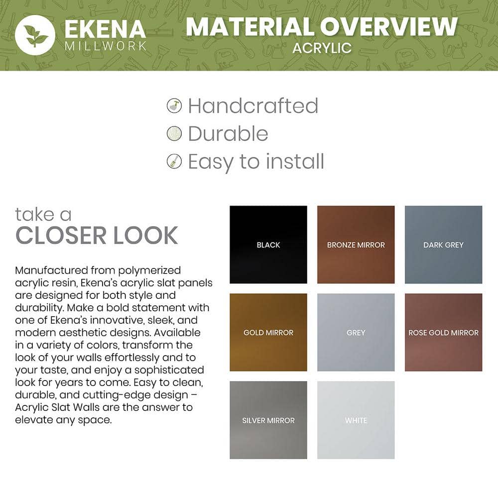 Dark Grey Acrylic Decorative Wall Panel Kit with Adjustable Slats
