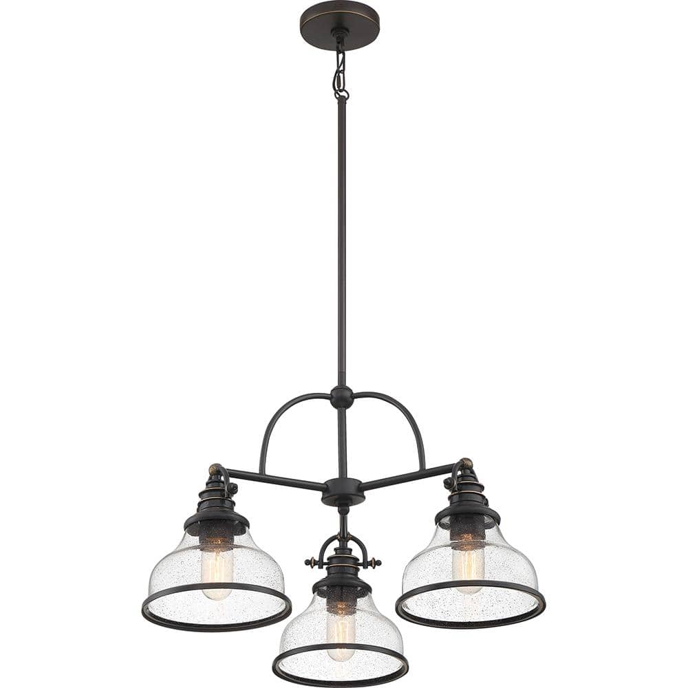 Grant 24'' Bronze Steel 3-Light Medium Chandelier with Seedy Glass