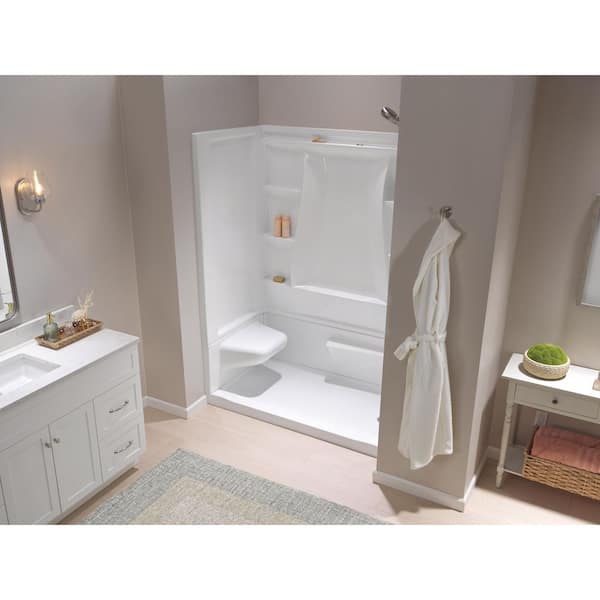Classic 500 Left Seat 60 in. x 32 in. x 75.88 in. H Alcove Shower Kit Shower Wall and Shower Pan in White