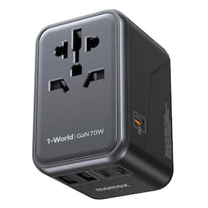 Black Travel Adapter International Power Adapter, 3 USB-C and 2 USB-A, Worldwide Travel Plug Adapter (Type C/A/G/I)