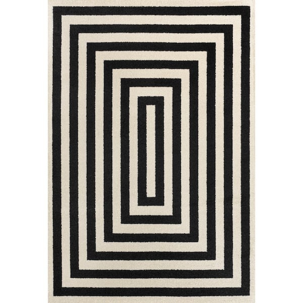 Bandol Modern Black/Ivory 3 ft. x 5 ft. Classic Mitre Stripe Area Rug