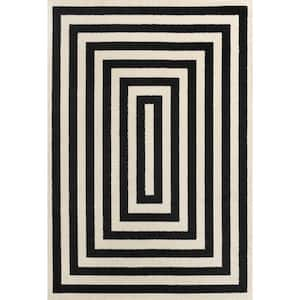 Bandol Modern Classic Mitre Stripe Black/Ivory 8 ft. x 10 ft. Area Rug