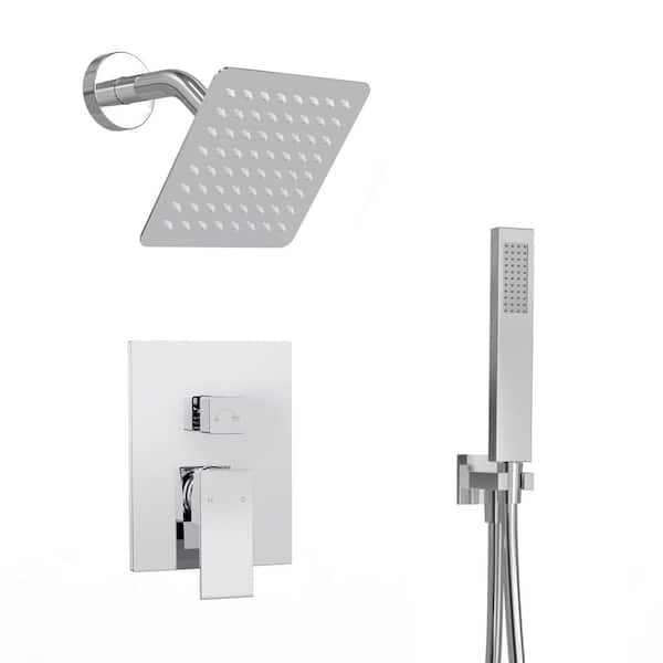 YAWWALK 2-Spray 6 in. Wall Mount Dual and Handheld Shower Head 1.8 GPM in Chrome (Valve Included)