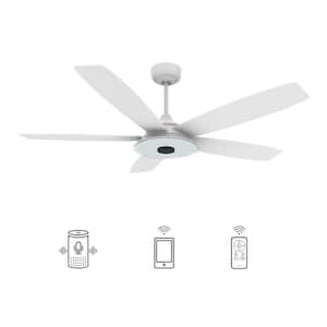 Hardley 52 in. Integrated LED Indoor/Outdoor White Smart Ceiling Fan with Light and Remote, Works with Alexa/Google Home
