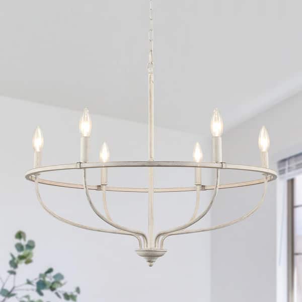 6-Light Antique Gray Traditional Circle Hanging Candlestick Linear Chandelier Lighting for Dining Room Kitchen Island