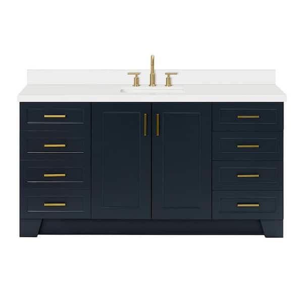 Taylor 66 in. W x 22 in. D x 36 in. H Single Sink Freestanding Bath Vanity in Midnight Blue with Pure White Quartz Top