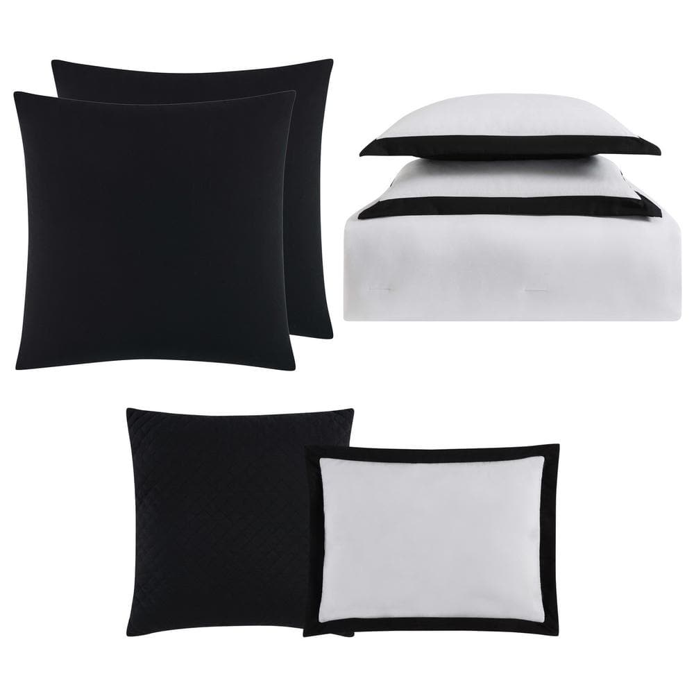 White and Black Microfiber Reversible Full Bed Set