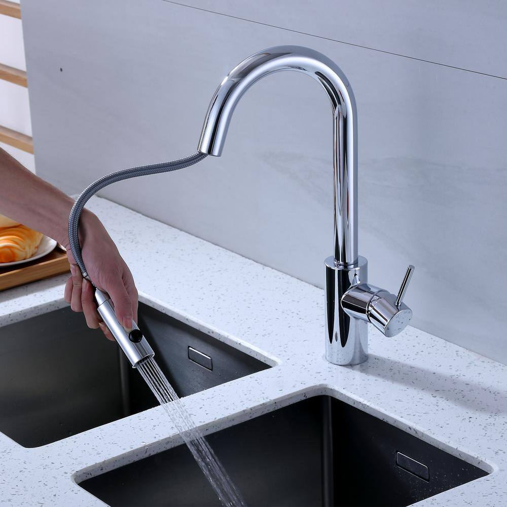 Chrome Single Handle Pull-Down Sprayer Kitchen Faucet