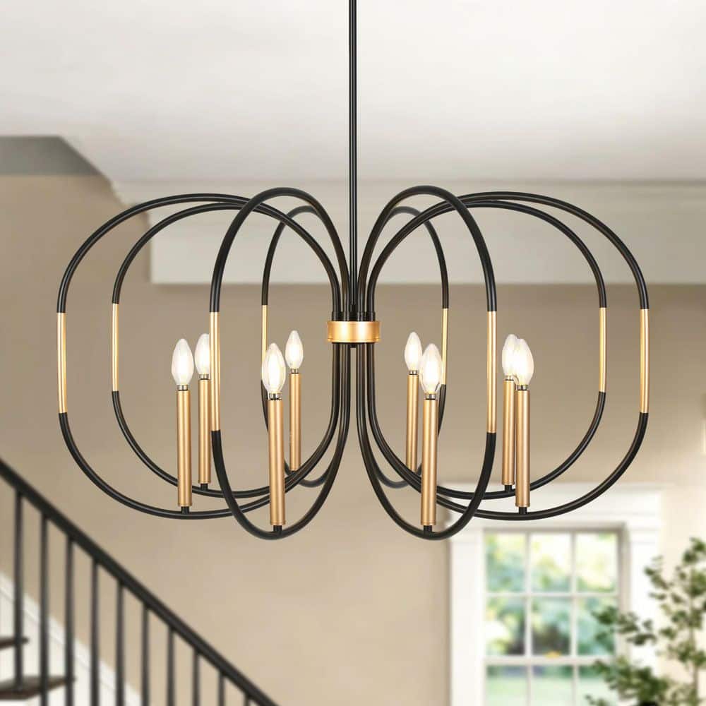 Zevni Traditional 37.8 in. W 8-Light Black Chandelier, Modern Dark