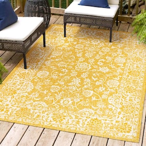 Tela Bohemian Textured Weave Floral Yellow/Cream 4 ft. x 6 ft. Indoor/Outdoor Area Rug