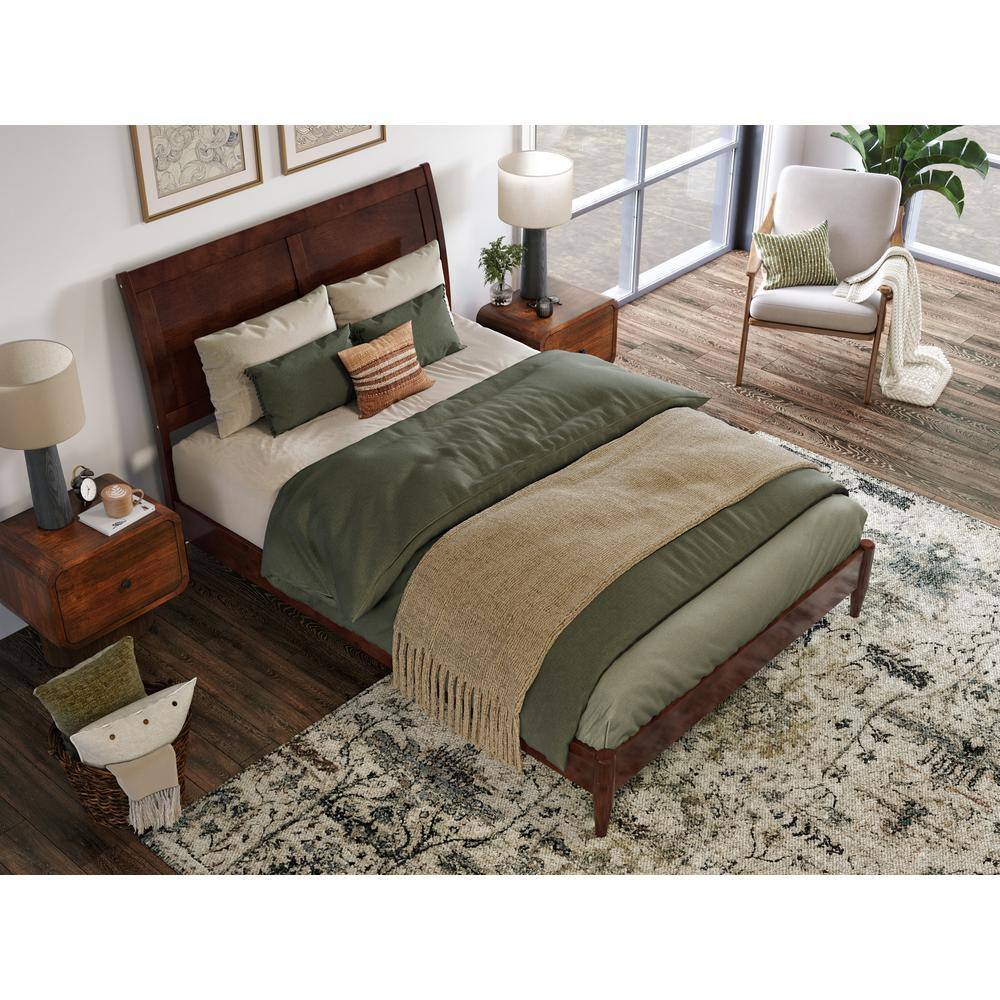 Valencia Walnut Full Sleigh Wood Platform Bed with Slats