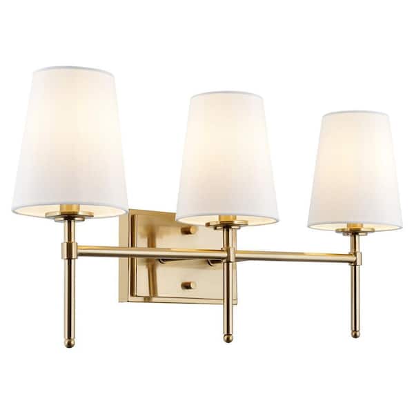 Troche 6.5 in. 3 Light Brass Vanity Light with White Shade