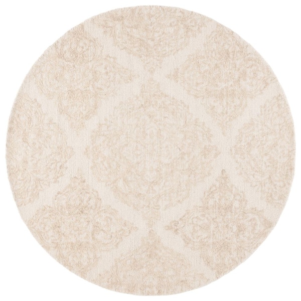 Martha Stewart 6 ft. x 6 ft. Round Ivory/Beige Floral Trellis Area Rug
